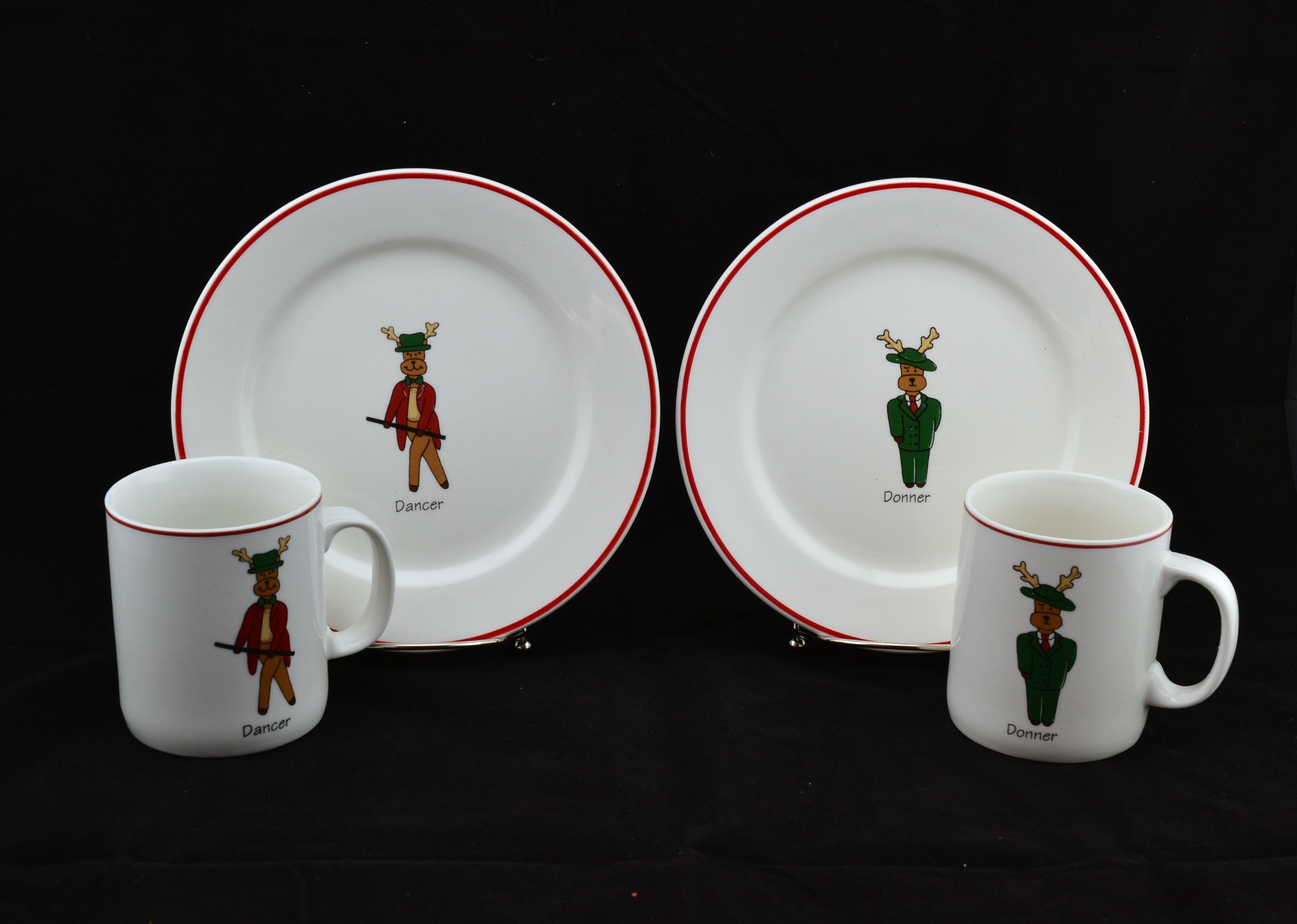 Set of Eight Reindeer Dessert Plate & Mugs by LTD Commodities