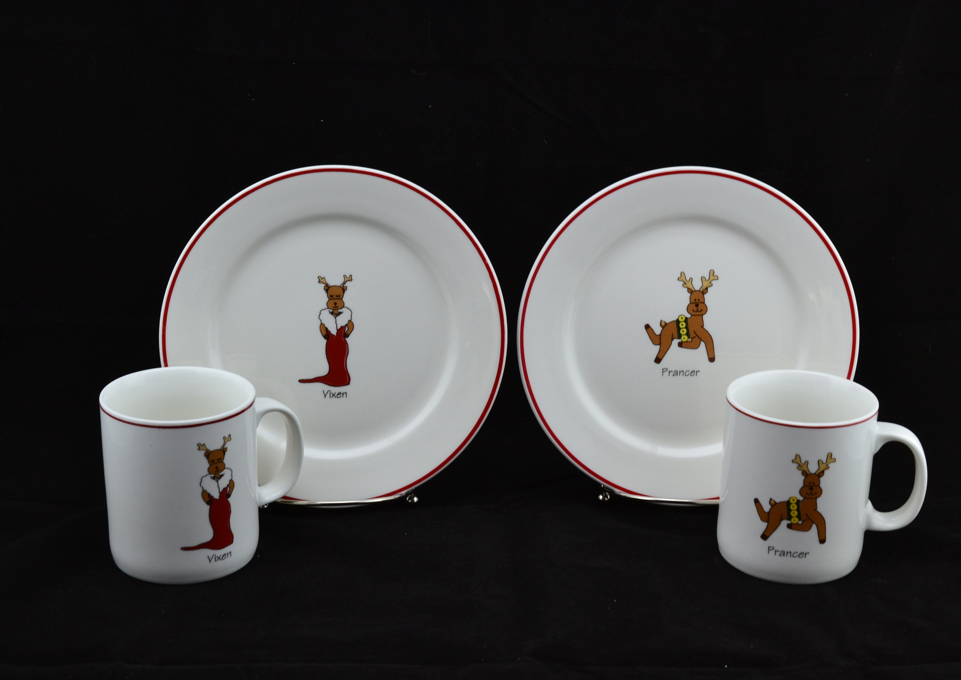 Set of Eight Reindeer Dessert Plate & Mugs by LTD Commodities