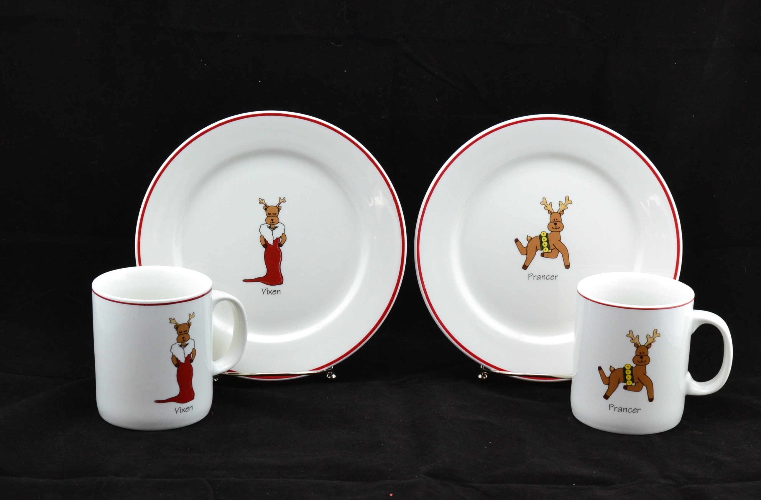 Set of Eight Reindeer Dessert Plate & Mugs by LTD Commodities