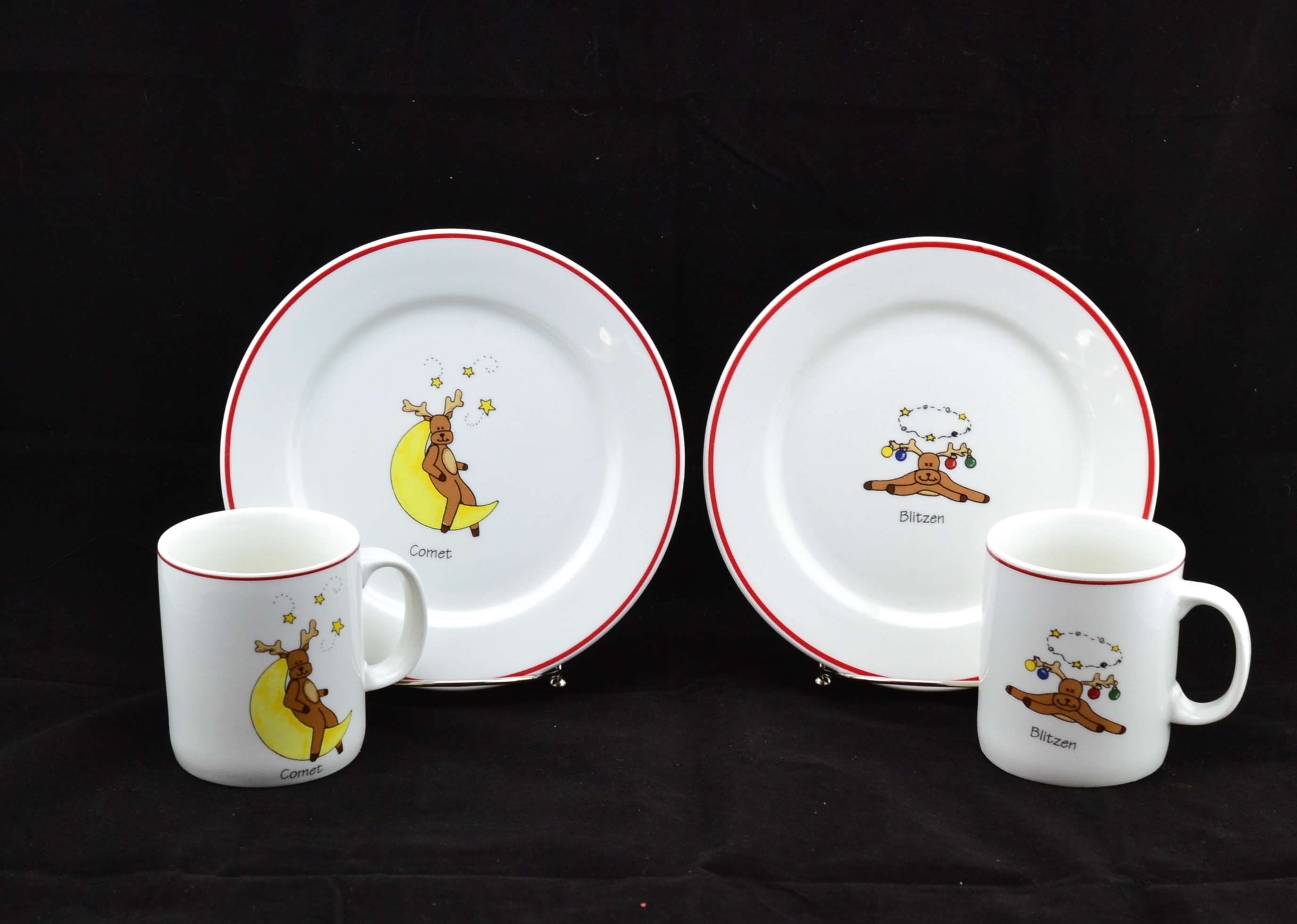 Set of Eight Reindeer Dessert Plate & Mugs by LTD Commodities