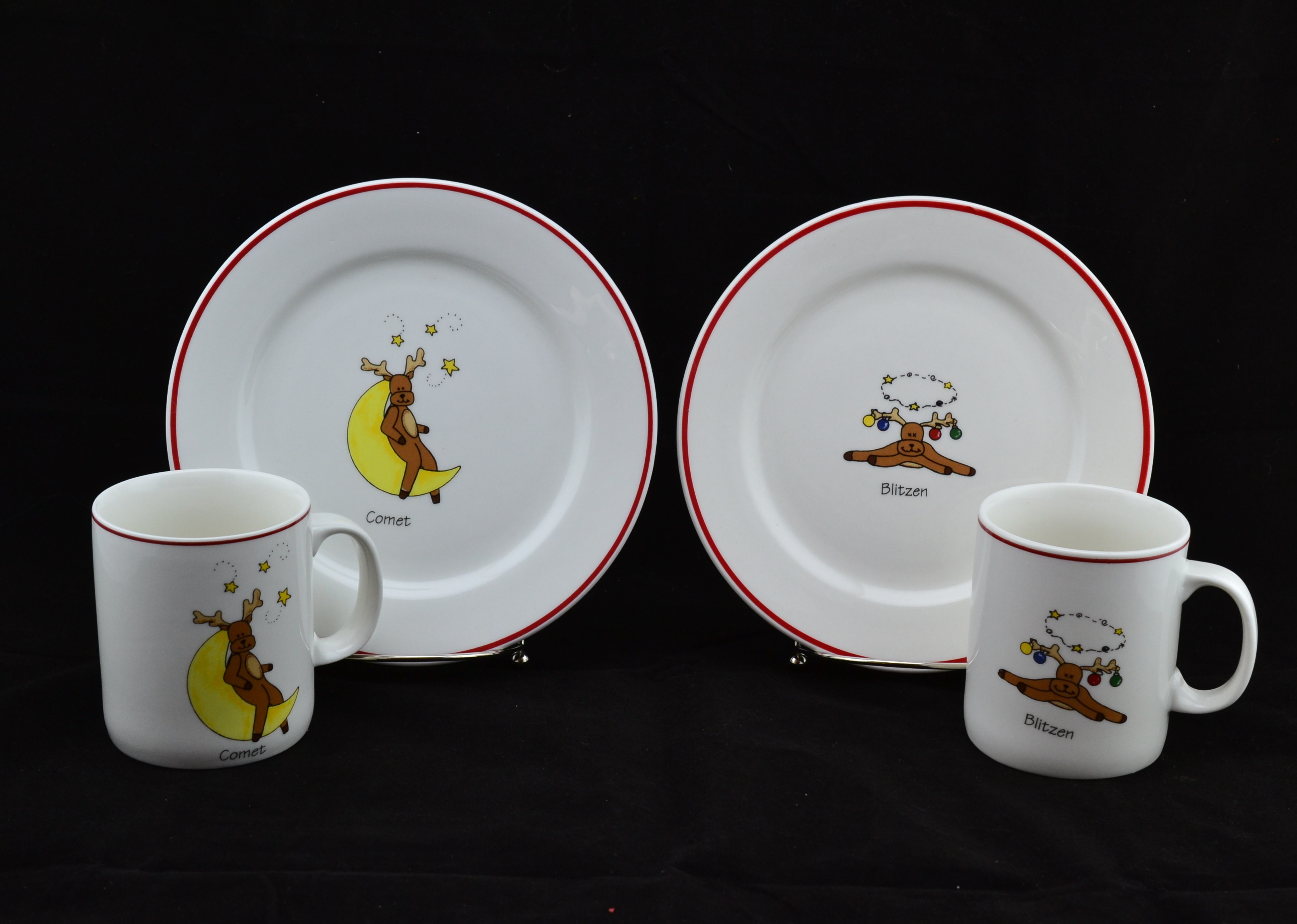 Set of Eight Reindeer Dessert Plate & Mugs by LTD Commodities