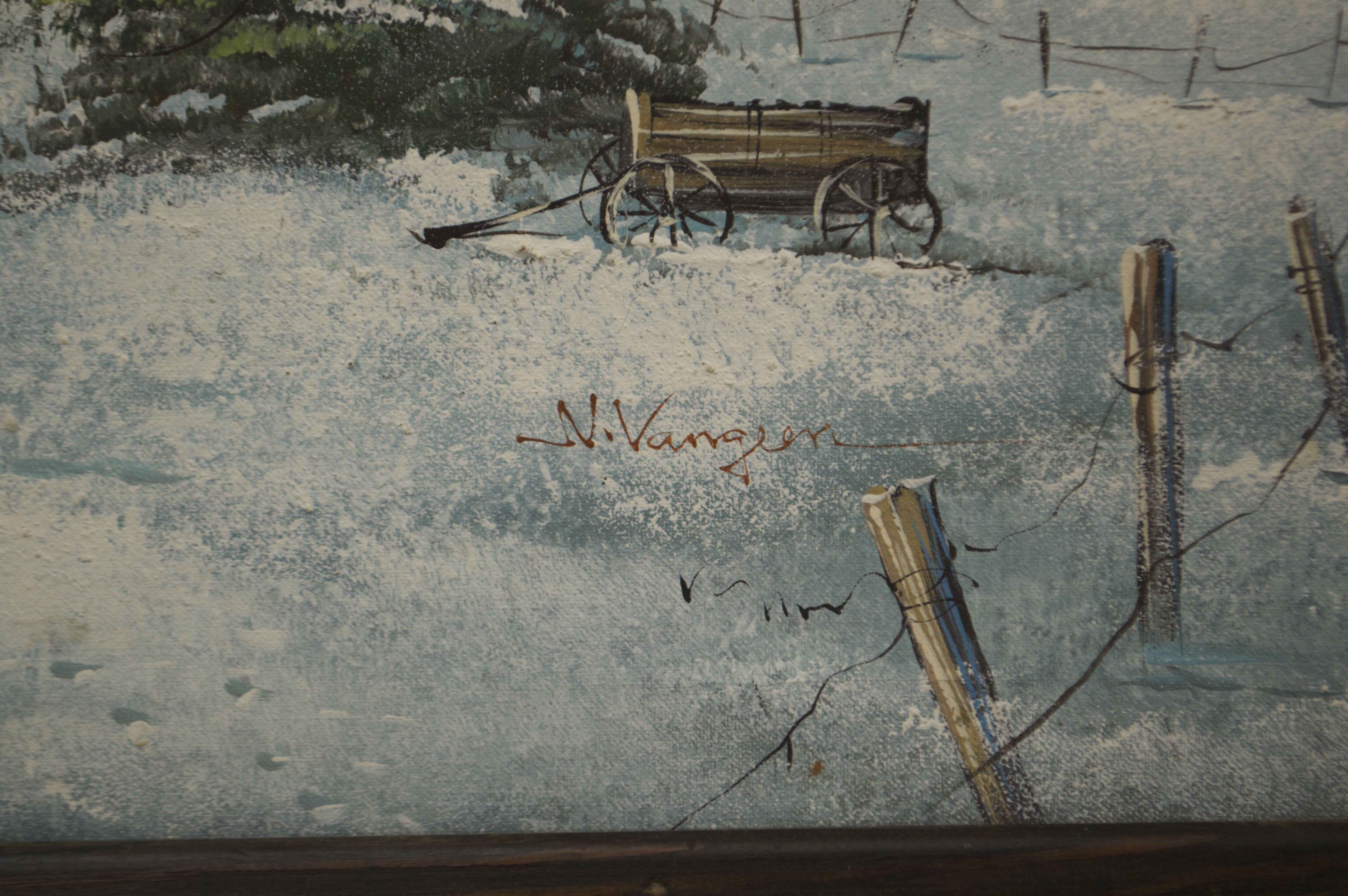 Framed "Winter on the Farm" Oil Painting