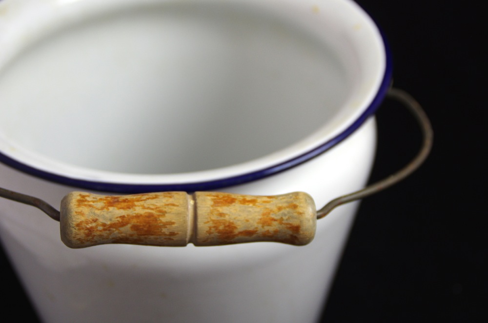 Vintage White Enamel Milk Pail with Lid
