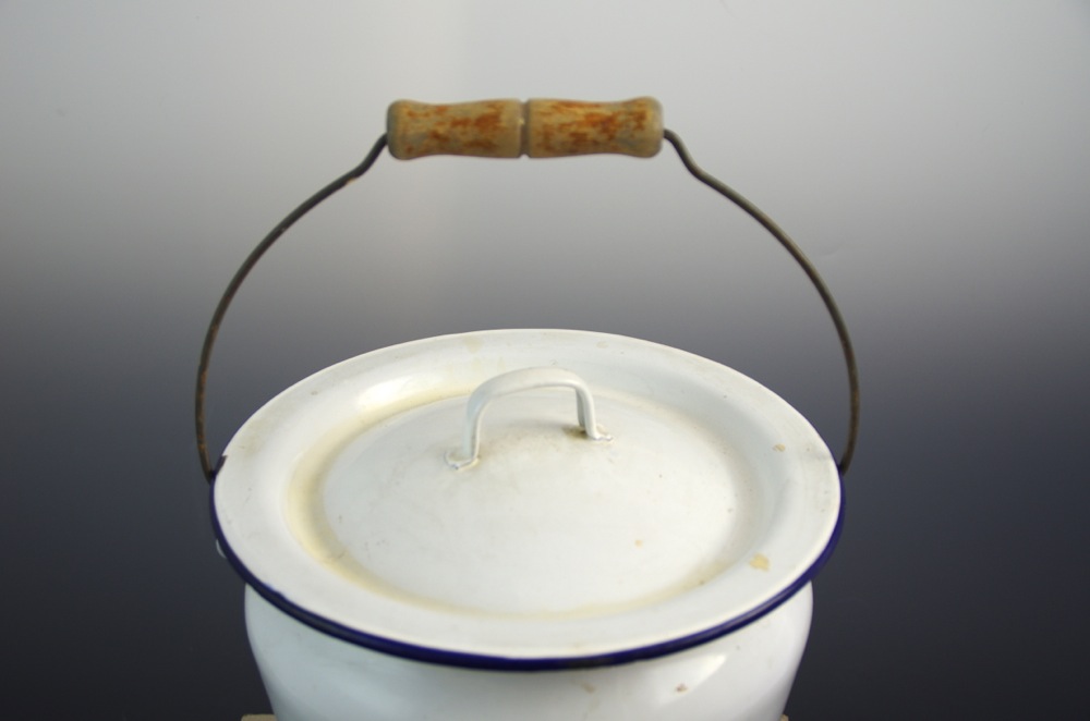 Vintage White Enamel Milk Pail with Lid