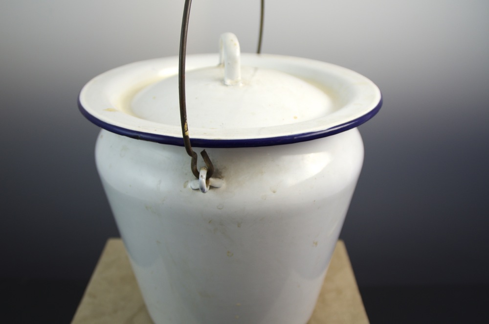 Vintage White Enamel Milk Pail with Lid