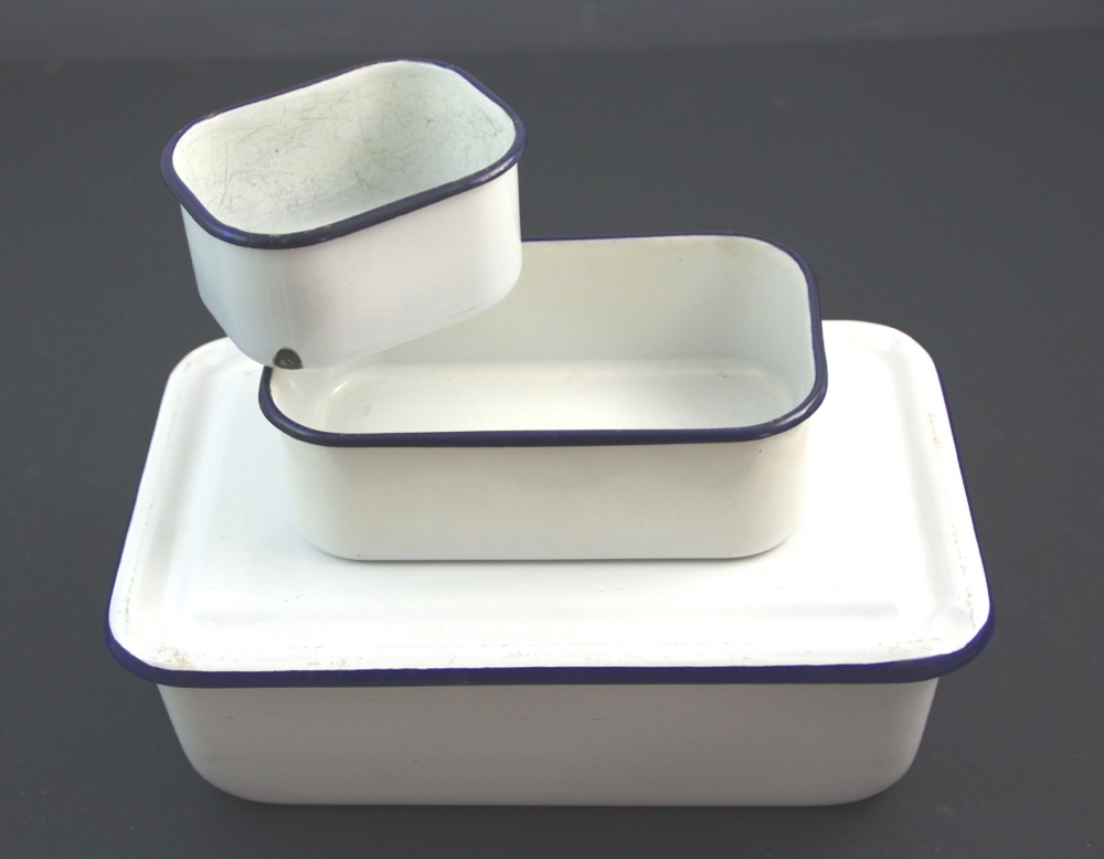 Collection of Vintage Enamelware in Blue and White Finish