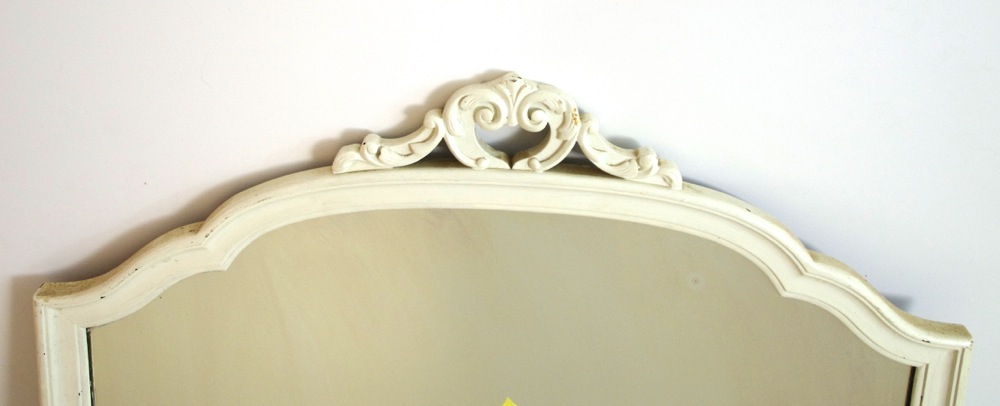 Mirror with Scroll-Cut Wood Frame and White Painted Finish