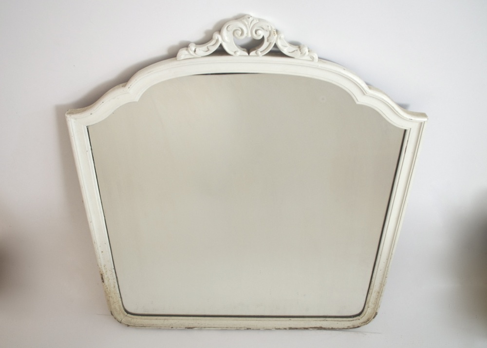 Mirror with Scroll-Cut Wood Frame and White Painted Finish