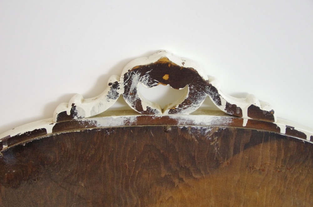 Mirror with Scroll-Cut Wood Frame and White Painted Finish