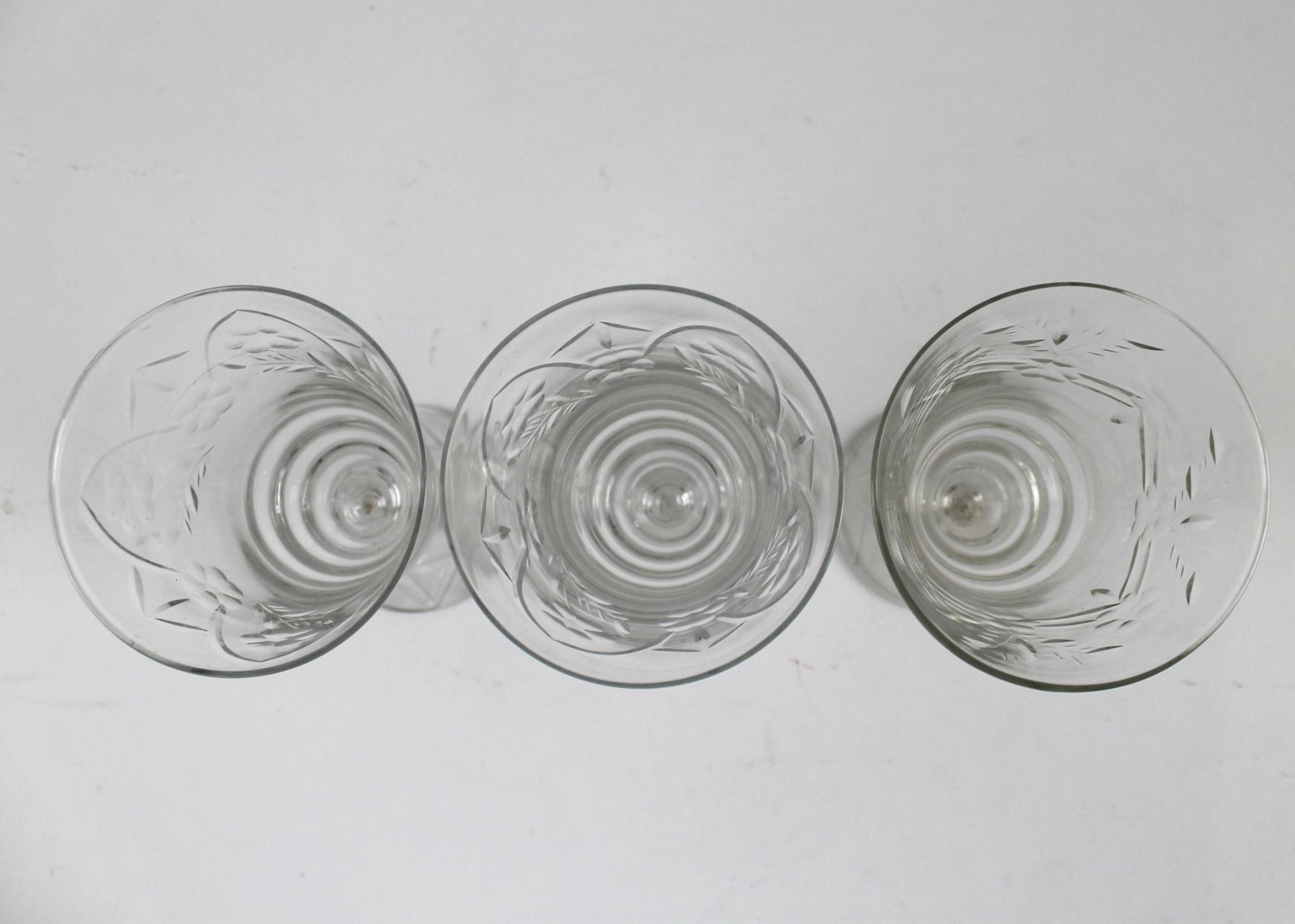 Three Etched Crystal Water Glasses