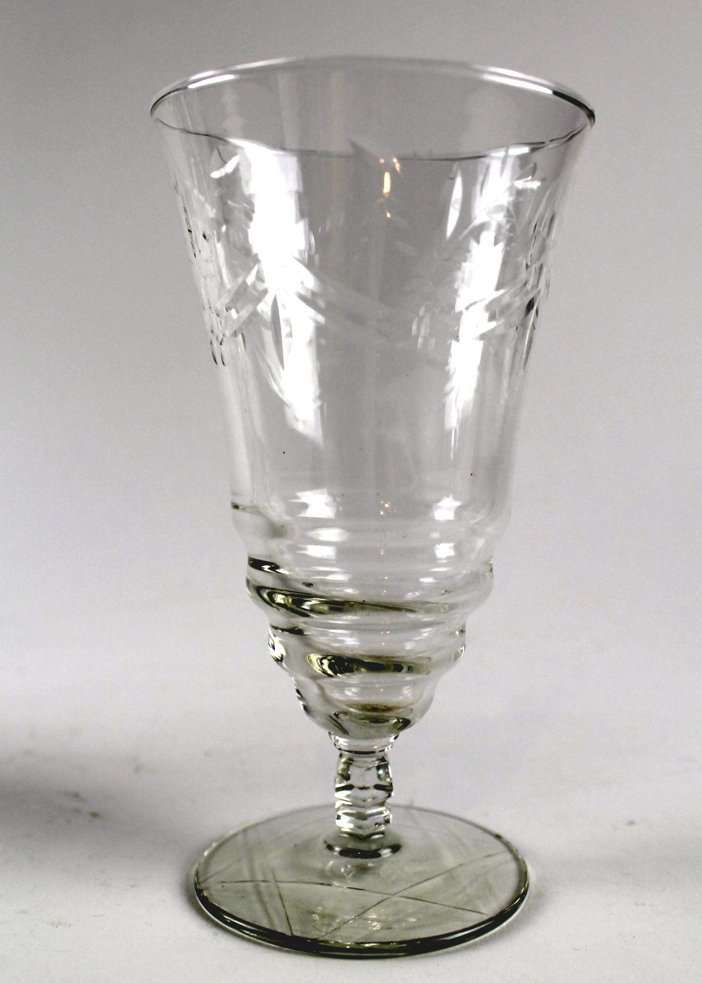 Three Etched Crystal Water Glasses