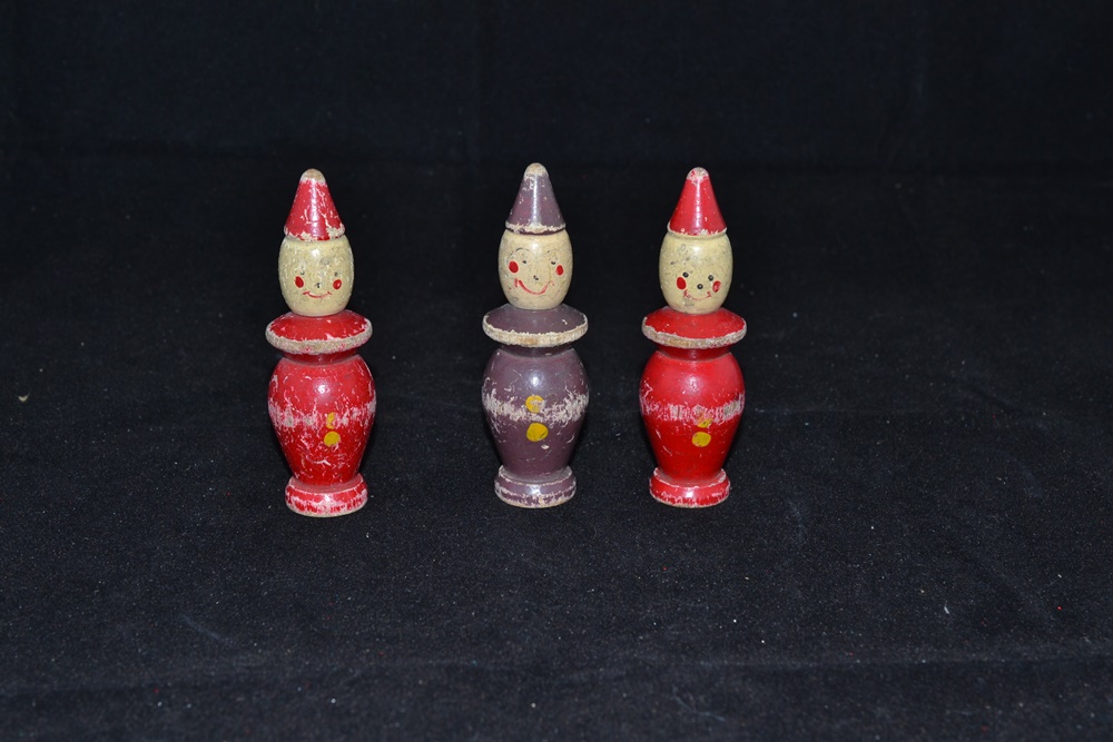 Lot of Three Vintage Hand-Painted Turned Wood Clowns