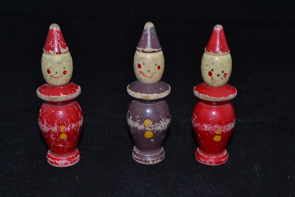 Lot of Three Vintage Hand-Painted Turned Wood Clowns