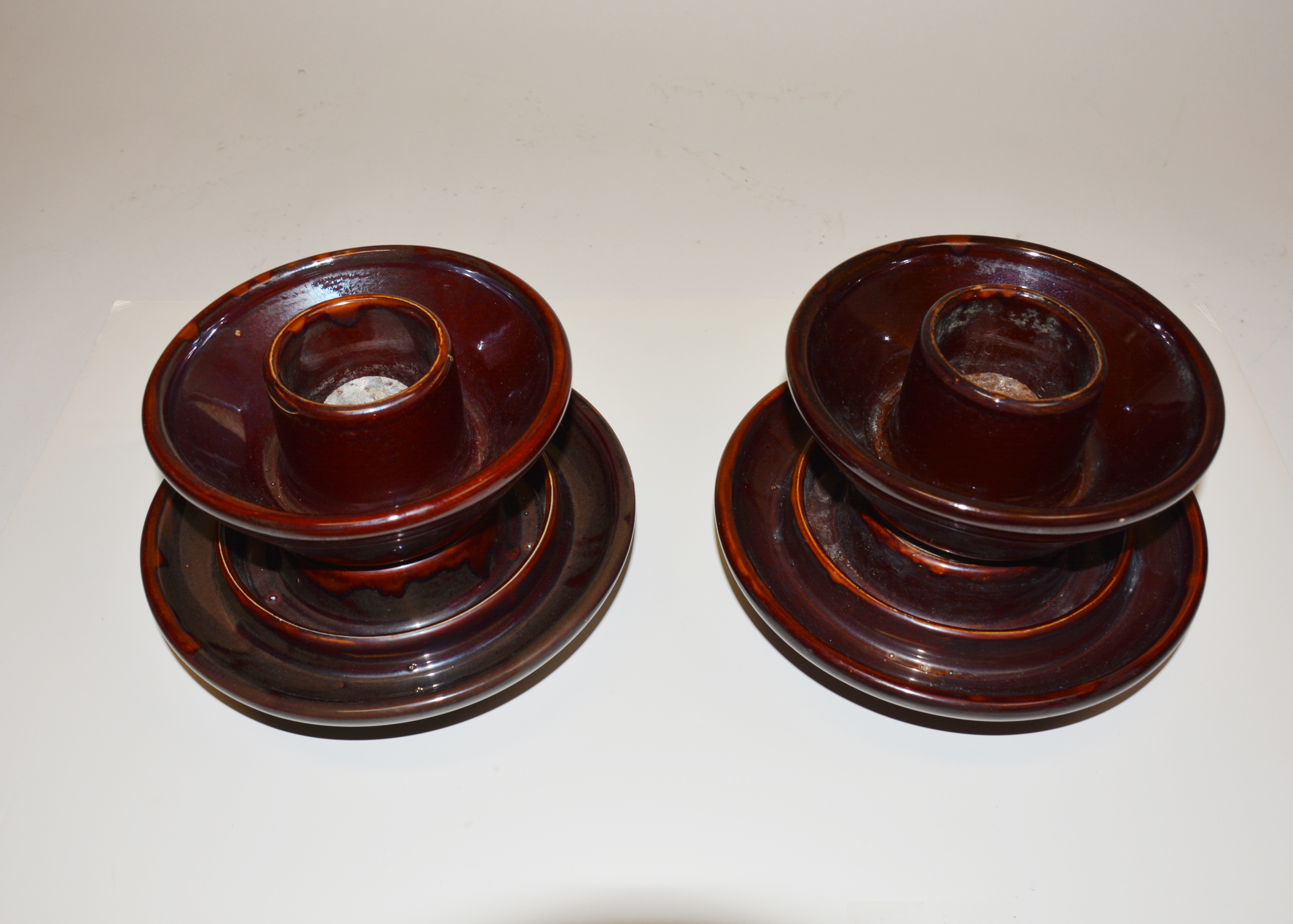 Two Vintage Reddish Brown Ceramic Insulators