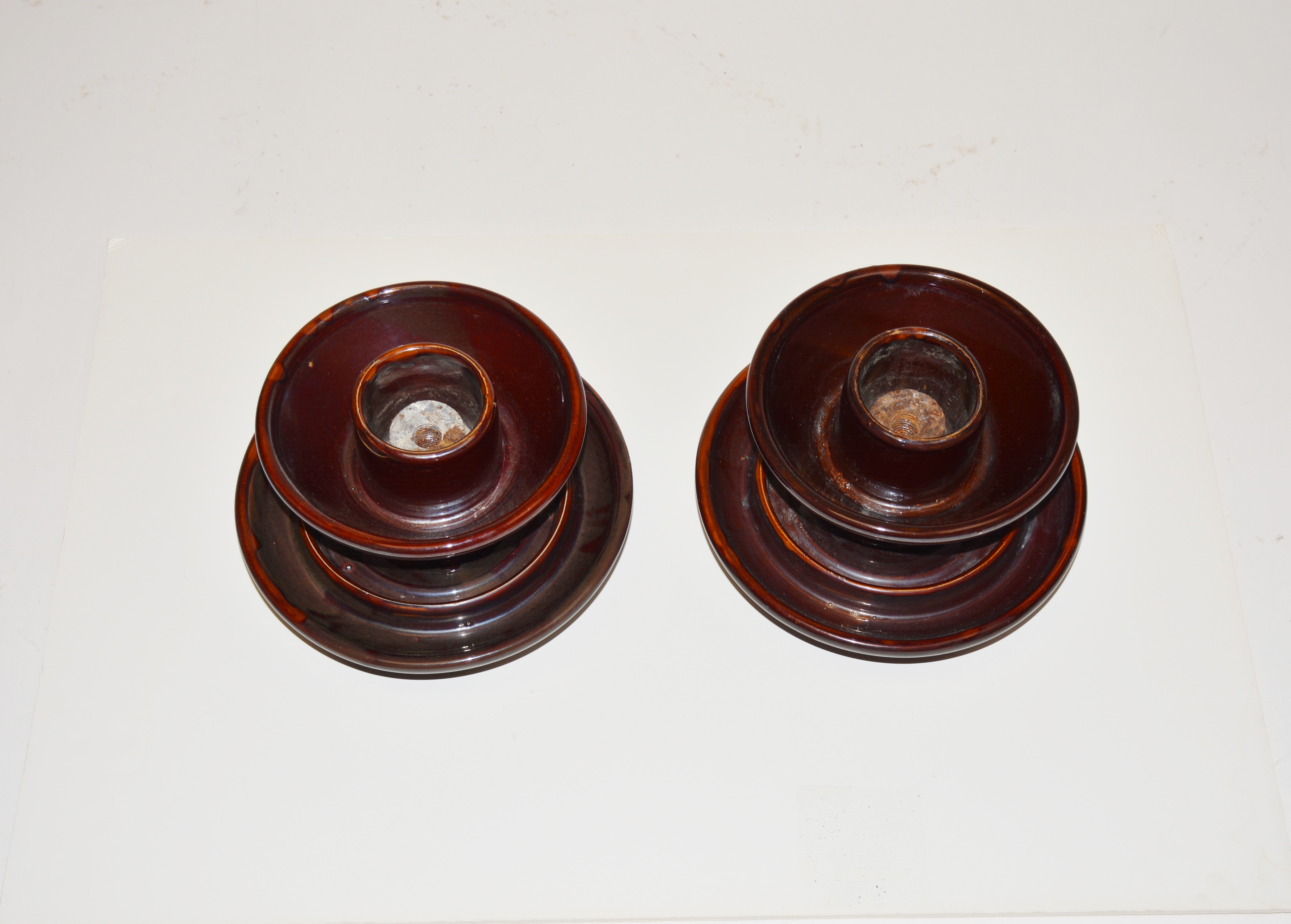 Two Vintage Reddish Brown Ceramic Insulators