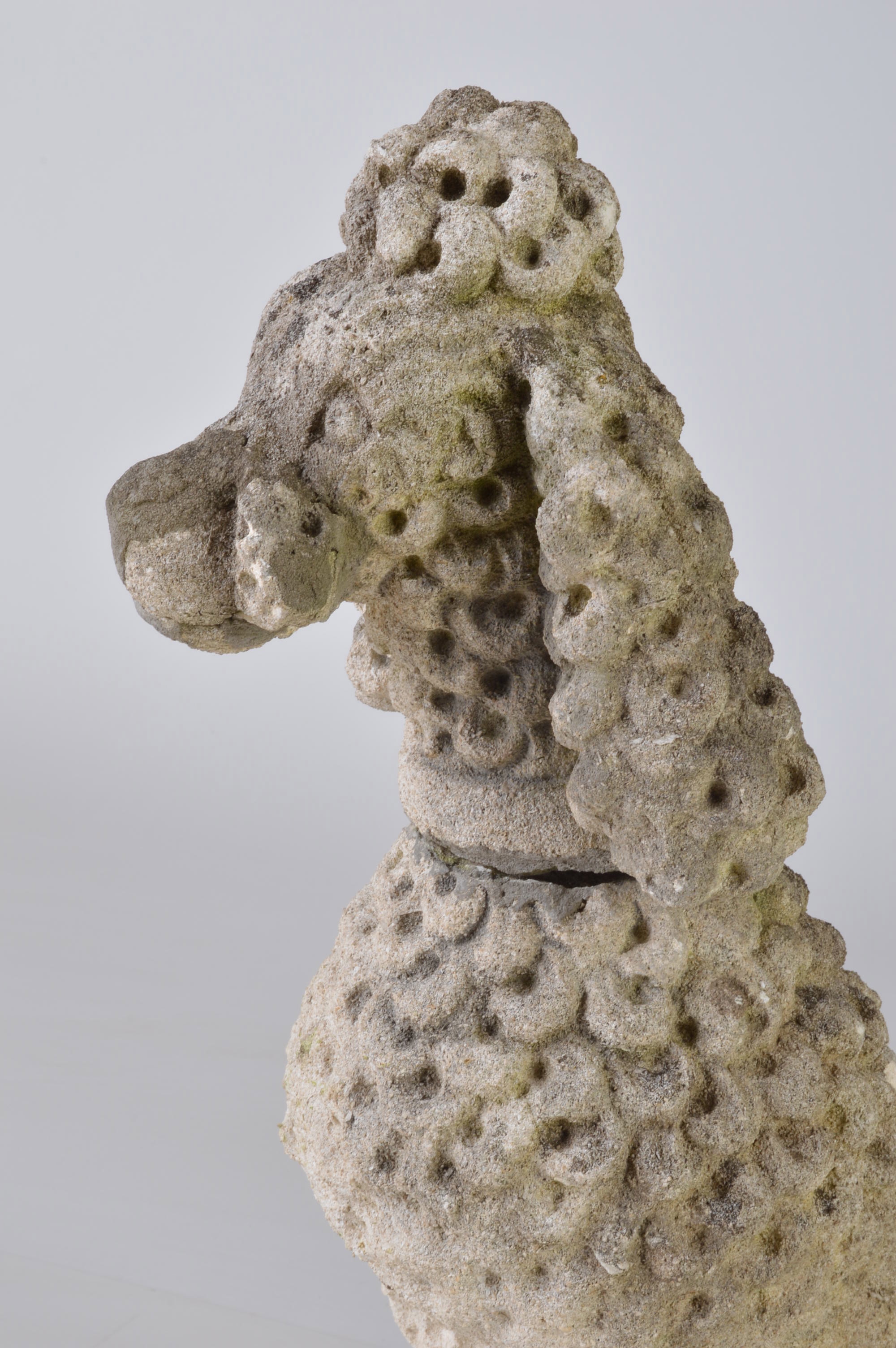 Pair of Vintage Cement Poodles with Round Plinths 