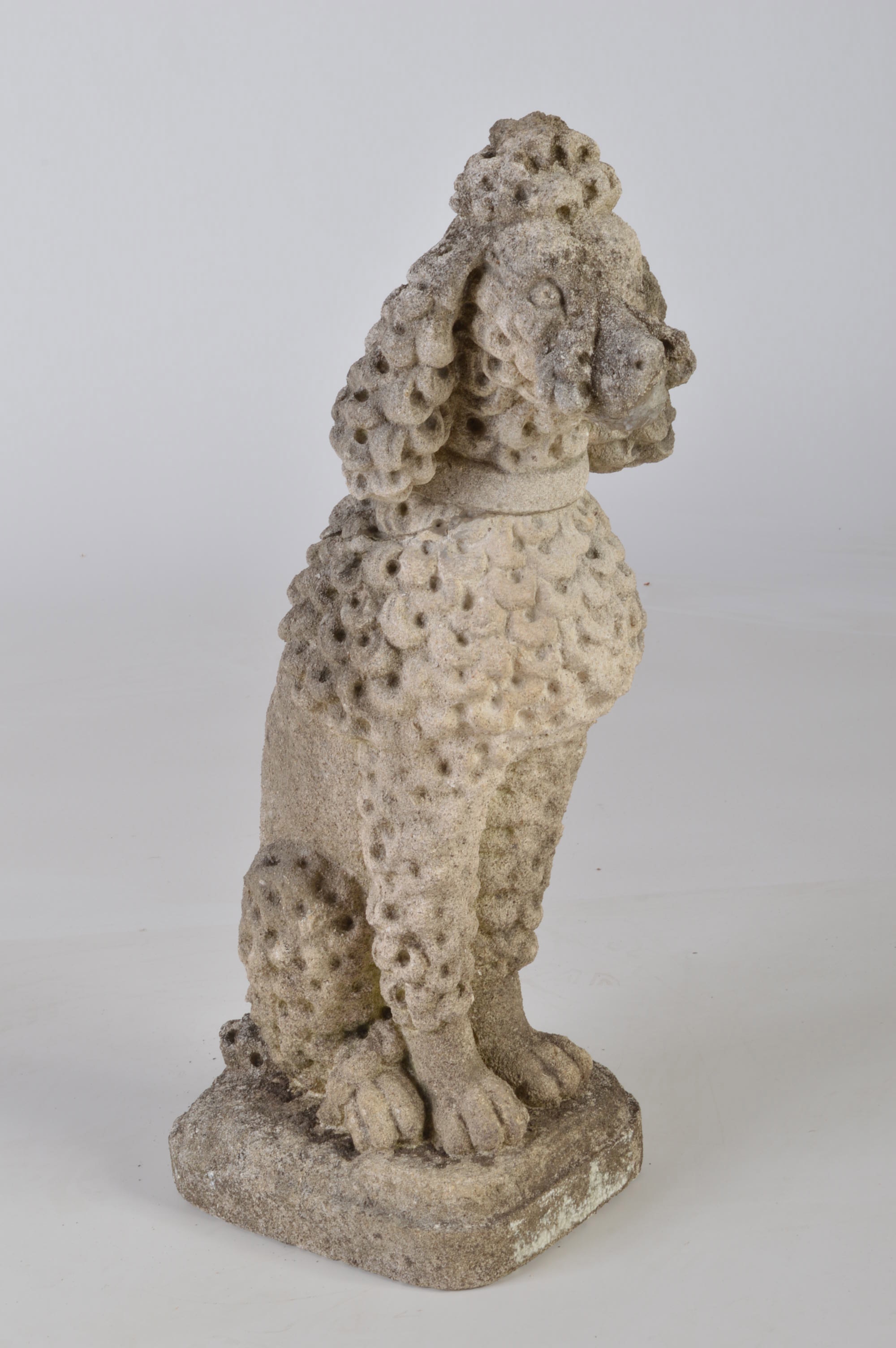 Pair of Vintage Cement Poodles with Round Plinths 