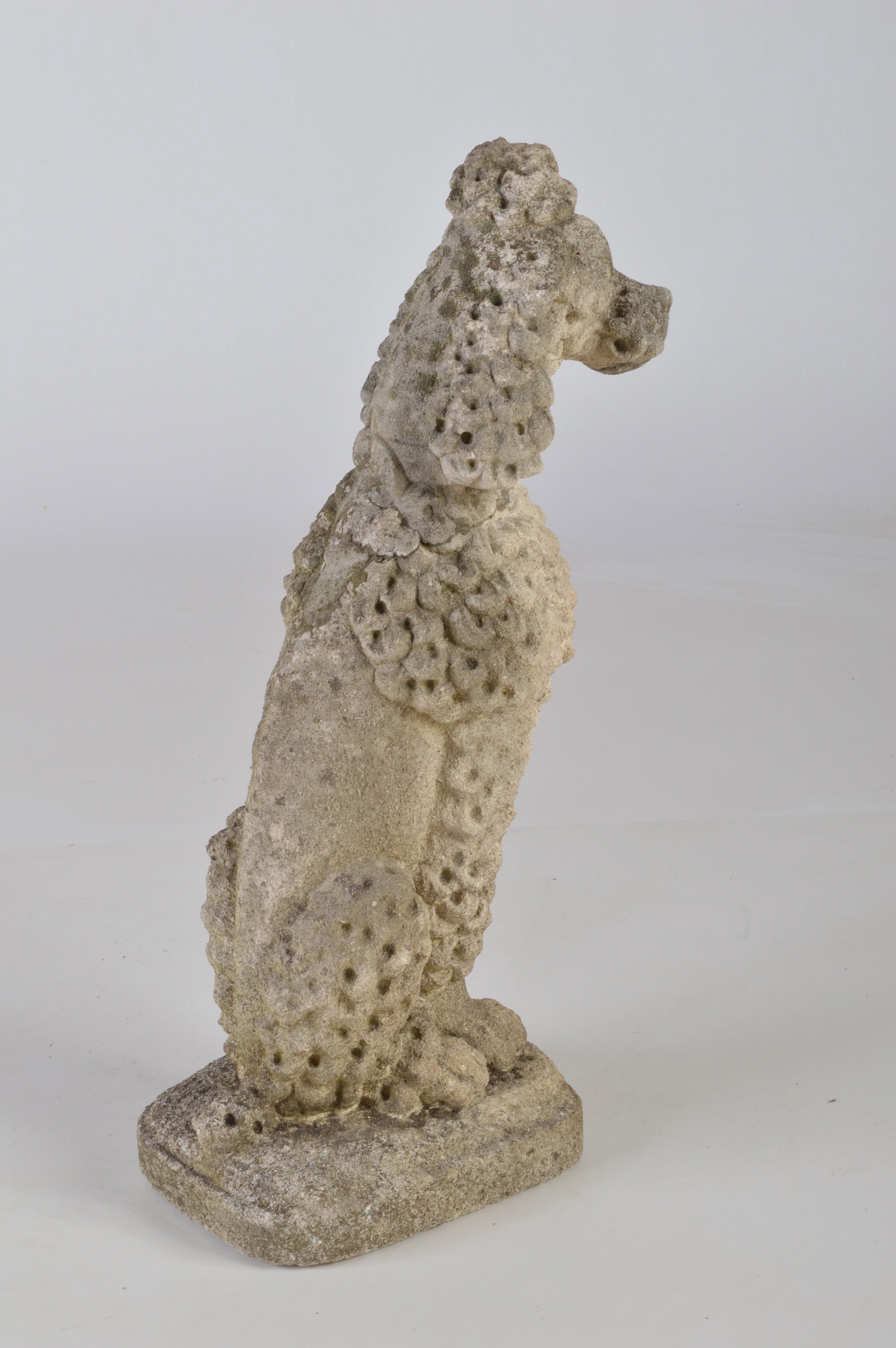 Pair of Vintage Cement Poodles with Round Plinths 