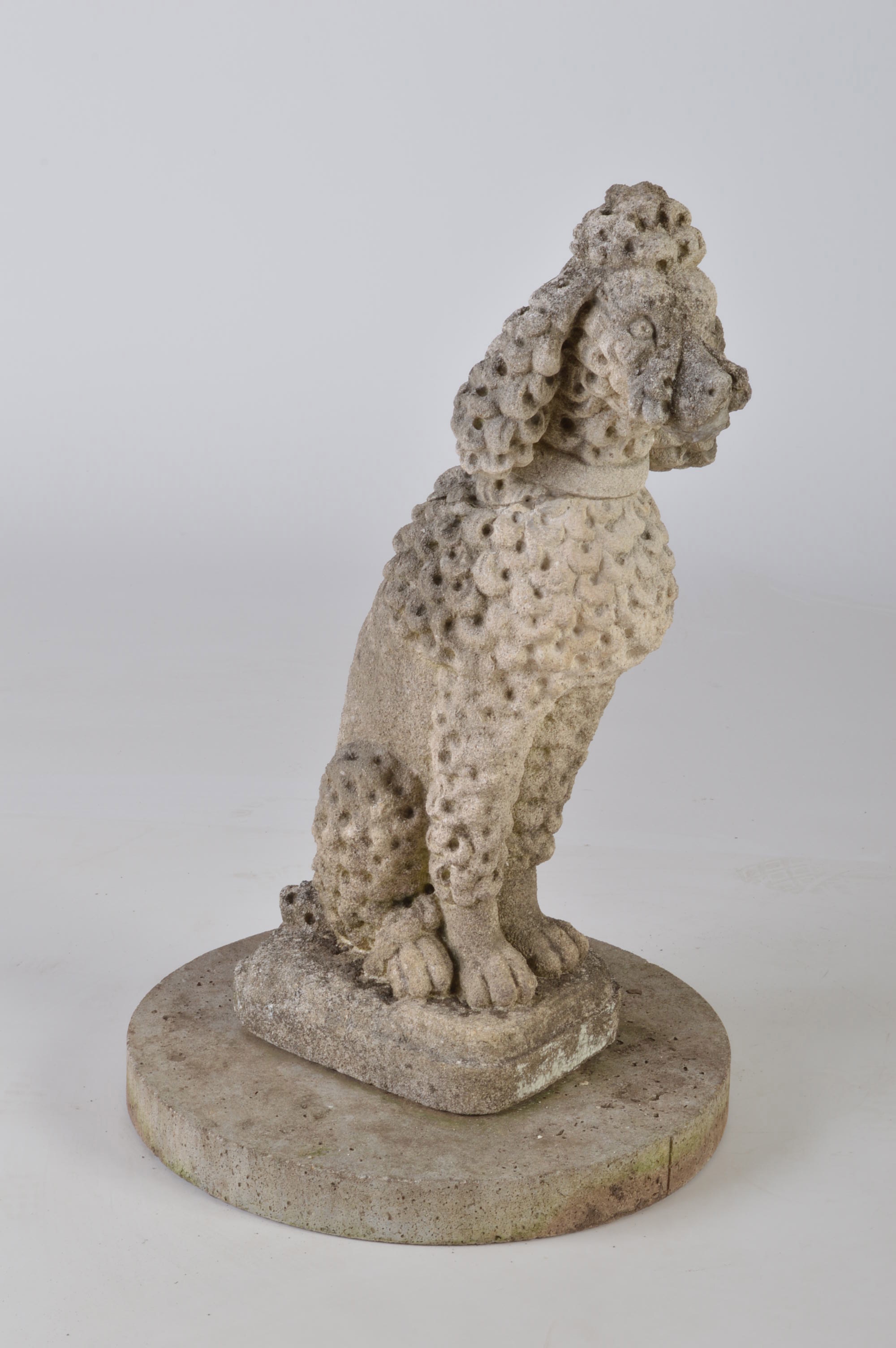 Pair of Vintage Cement Poodles with Round Plinths 