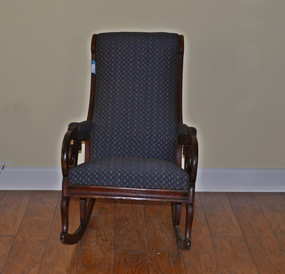 Vintage Mahogany Upholstered Lincoln Rocking Chair