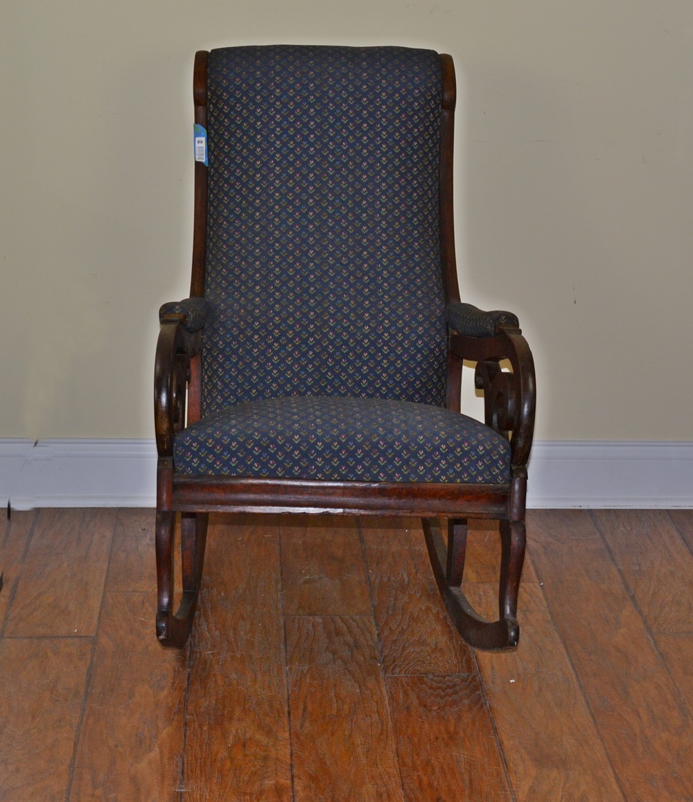 Vintage Mahogany Upholstered Lincoln Rocking Chair