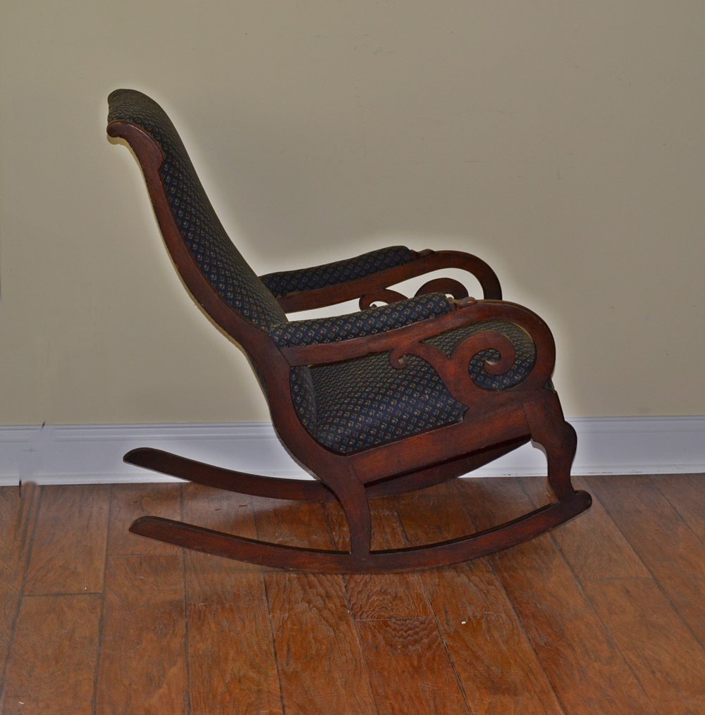 Vintage Mahogany Upholstered Lincoln Rocking Chair