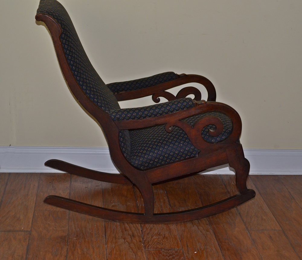 Vintage Mahogany Upholstered Lincoln Rocking Chair