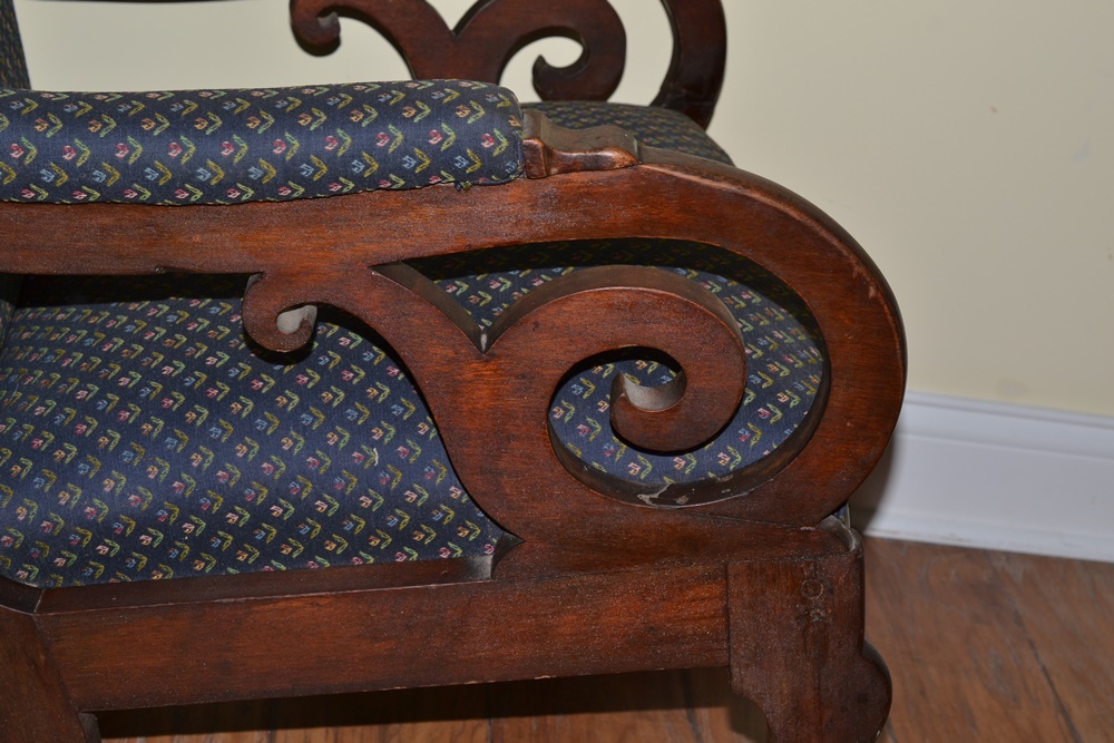 Vintage Mahogany Upholstered Lincoln Rocking Chair