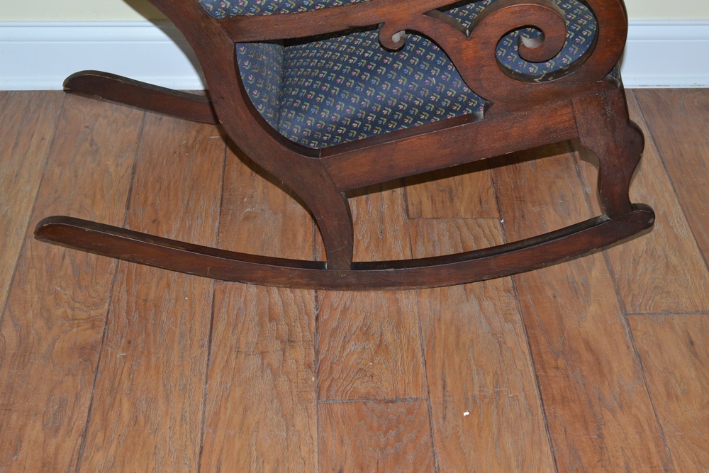 Vintage Mahogany Upholstered Lincoln Rocking Chair