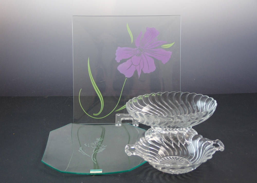 Collection Four Vintage Glass Serving Pieces