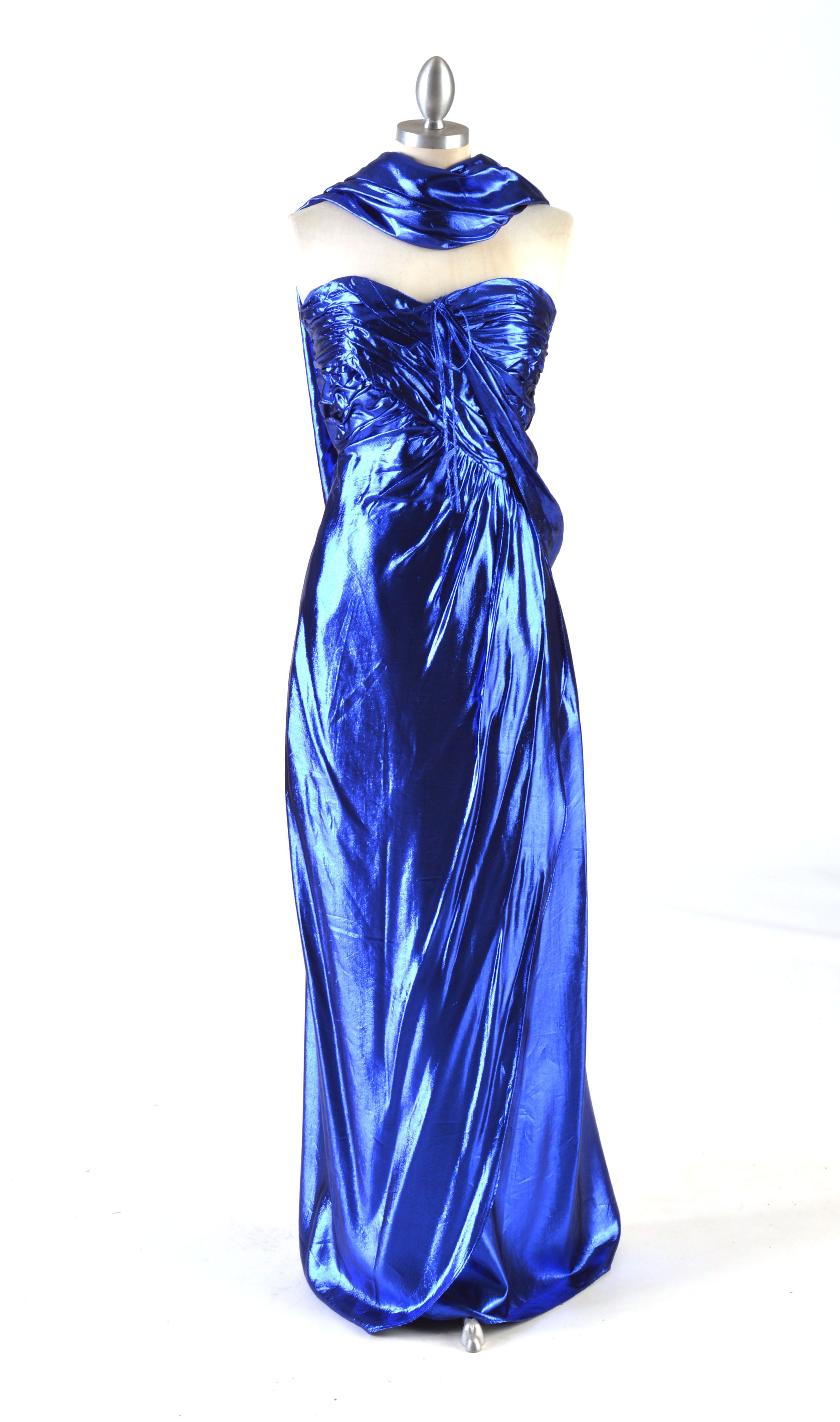 Victor Costa Metallic Blue Formal Strapless Dress 