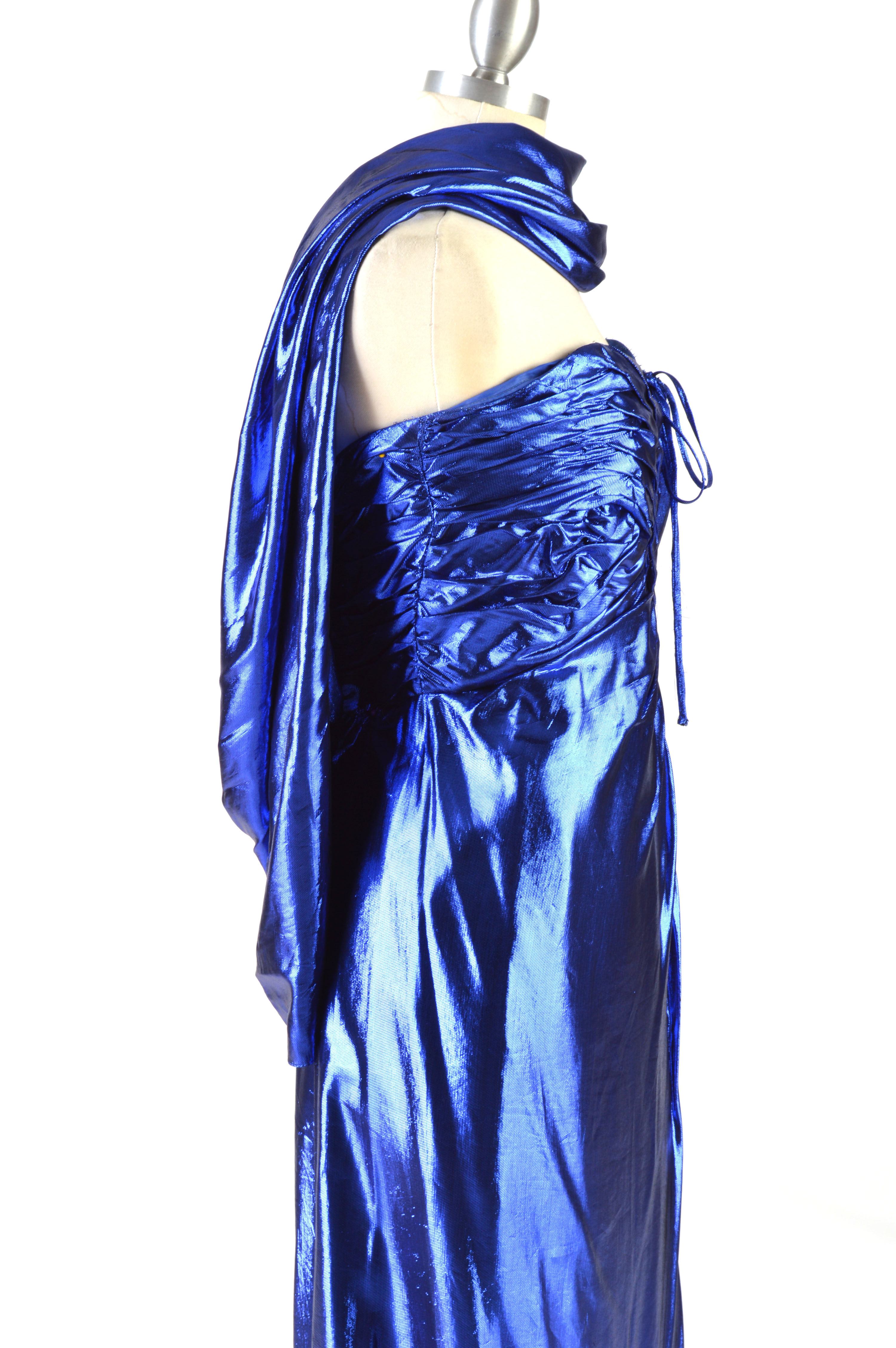 Victor Costa Metallic Blue Formal Strapless Dress 