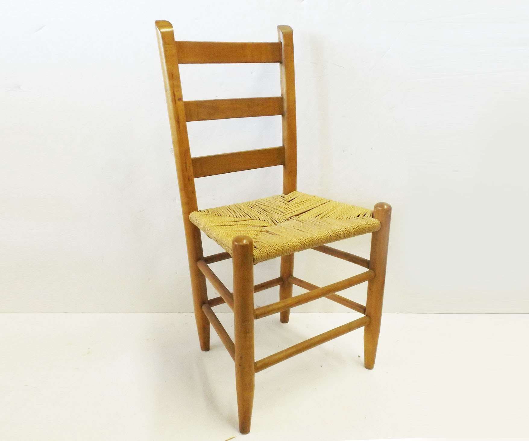 Mid 1800s Hickory Slat Back Chair with Woven Rope Seat