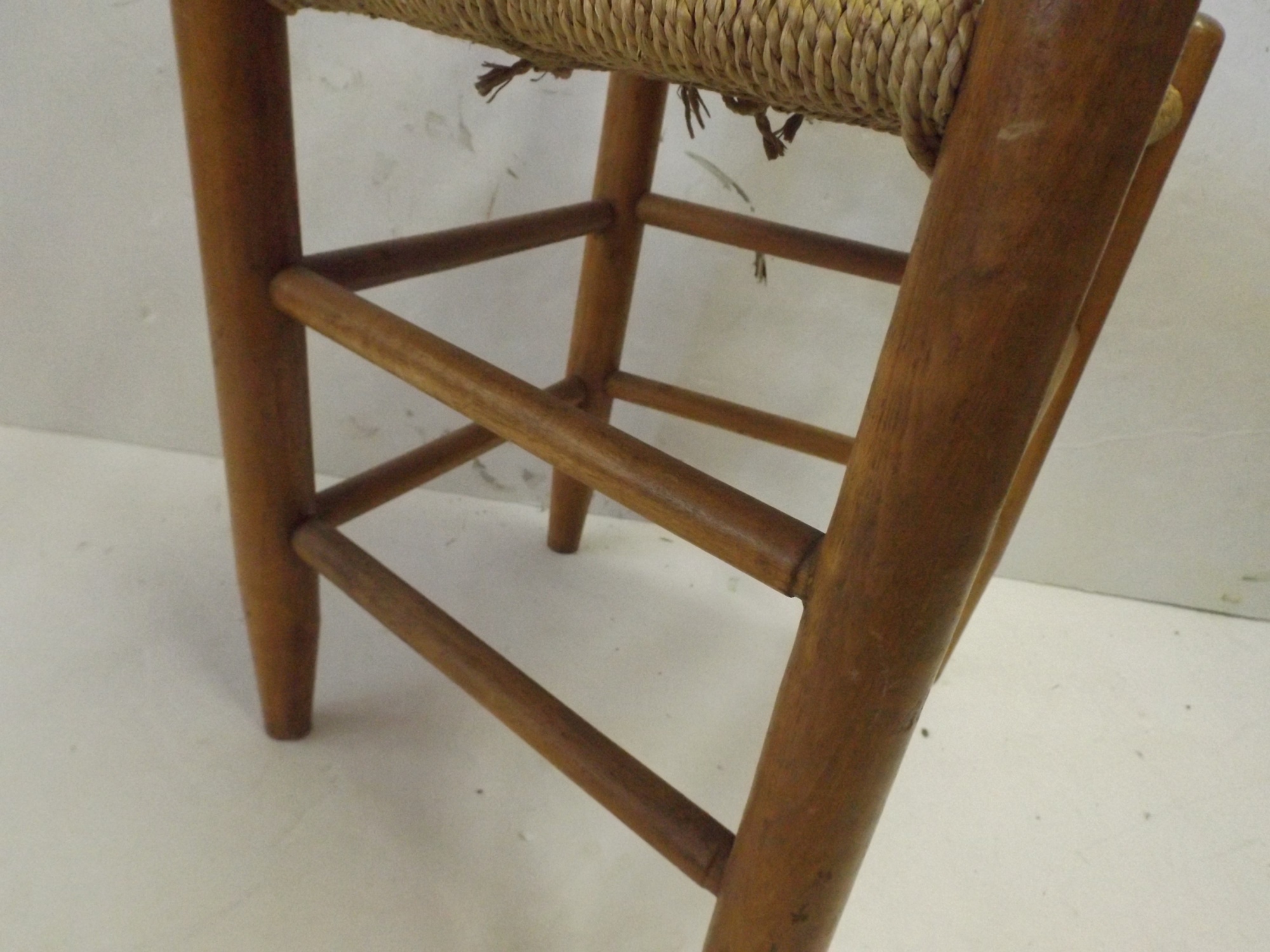 Mid 1800s Hickory Slat Back Chair with Woven Rope Seat