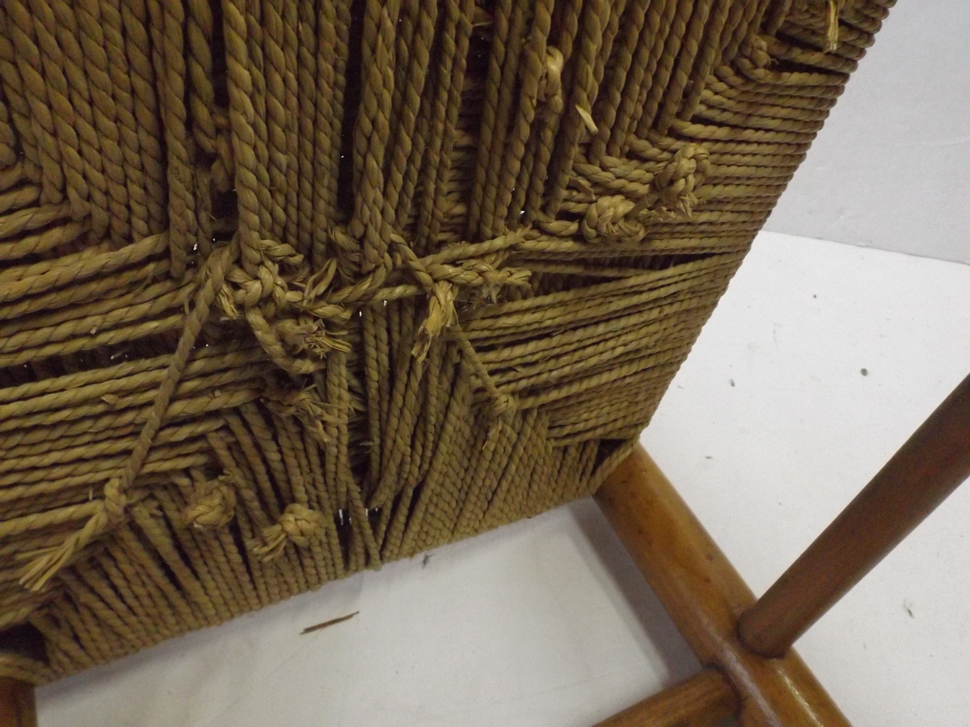 Mid 1800s Hickory Slat Back Chair with Woven Rope Seat