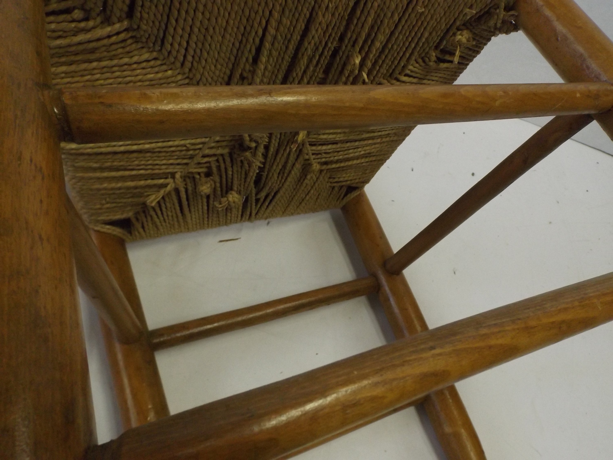 Mid 1800s Hickory Slat Back Chair with Woven Rope Seat