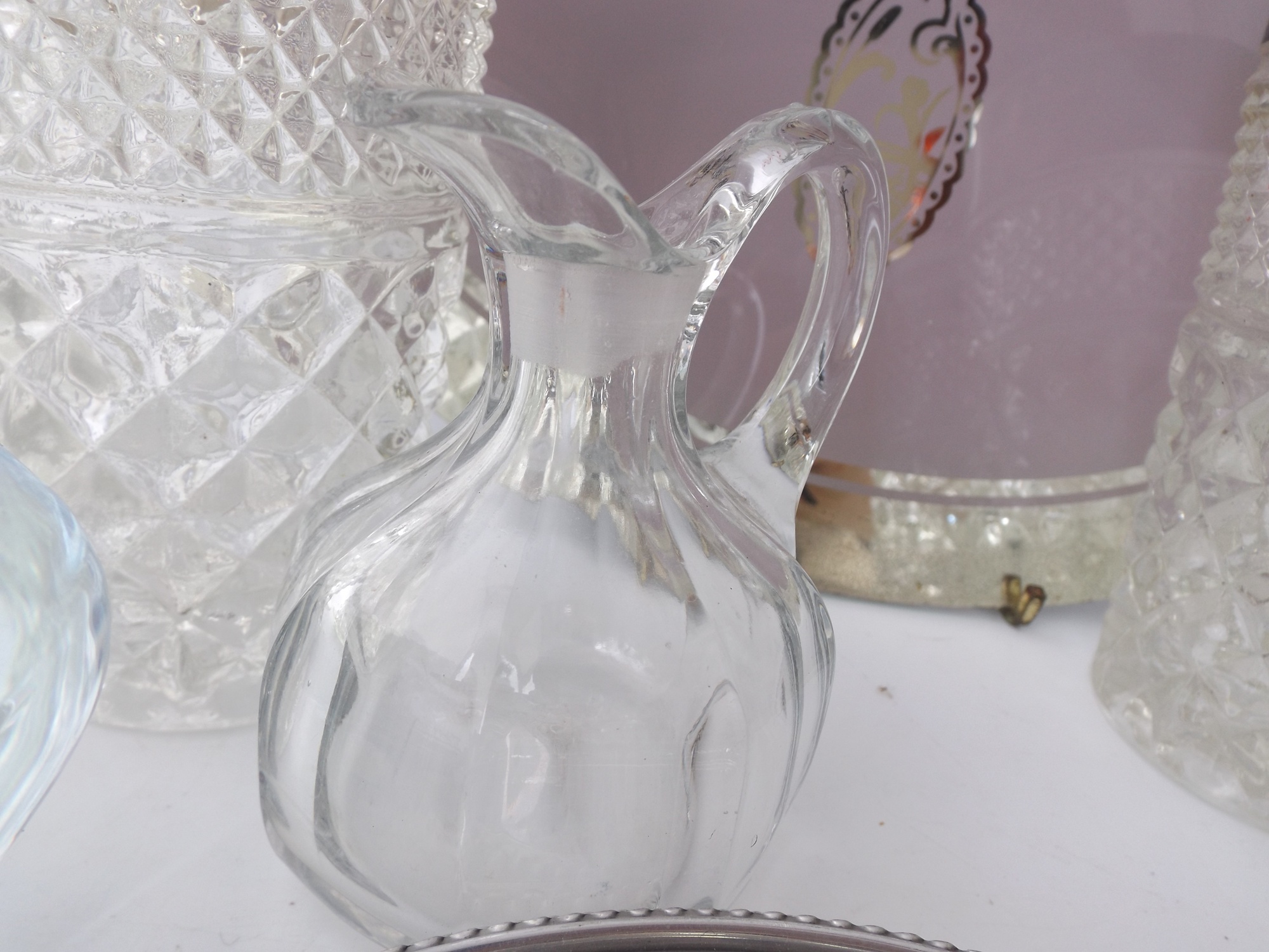 A Group of Vintage Pressed Glassware with Silverplate Details