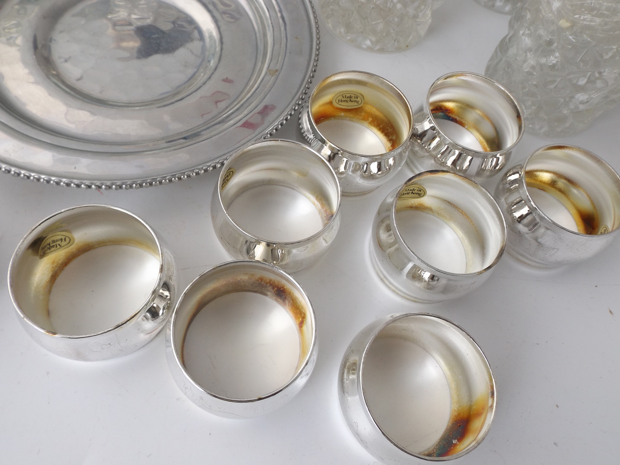 A Group of Vintage Pressed Glassware with Silverplate Details