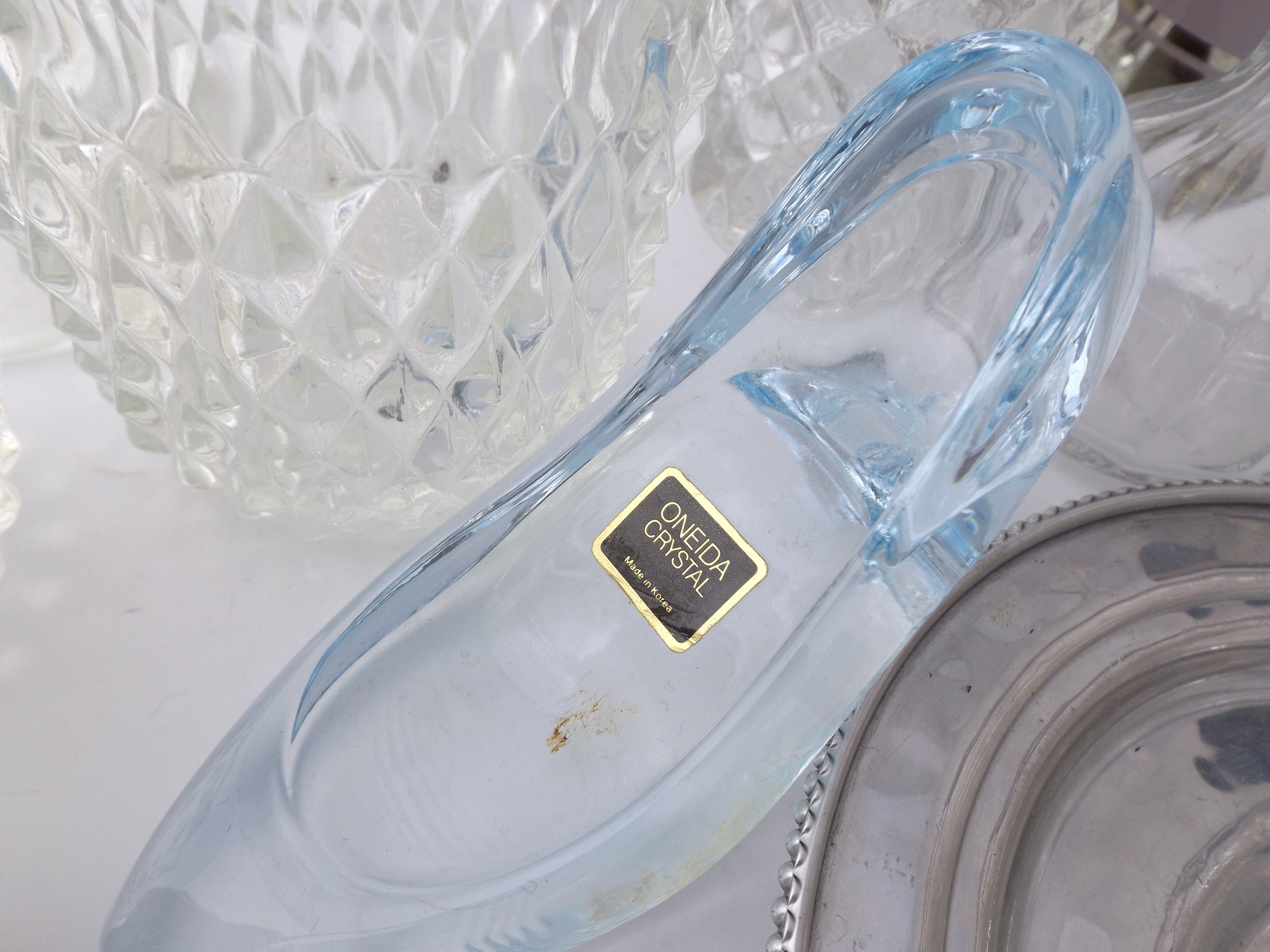 A Group of Vintage Pressed Glassware with Silverplate Details