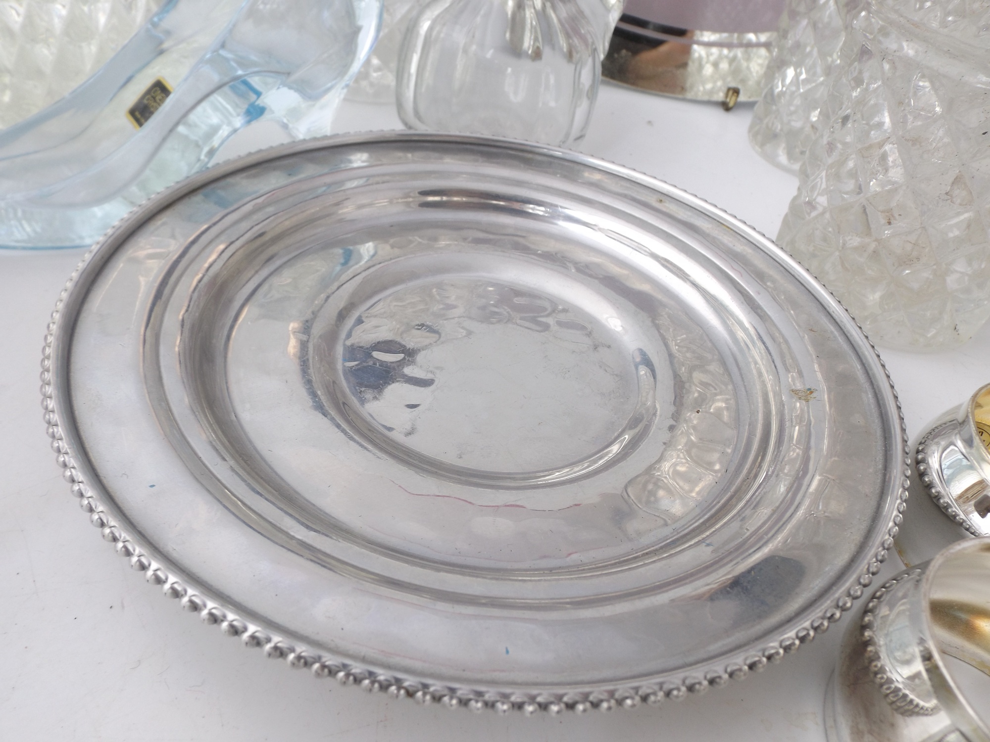 A Group of Vintage Pressed Glassware with Silverplate Details