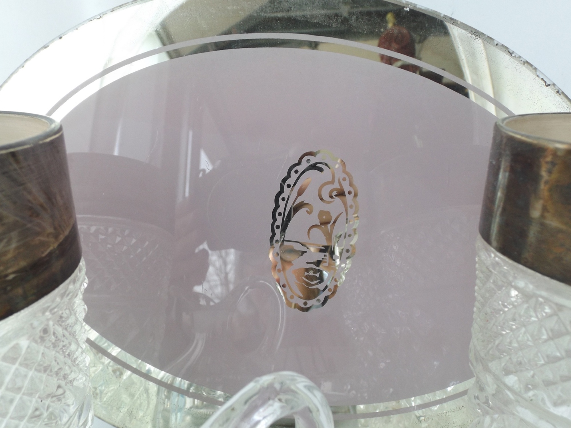 A Group of Vintage Pressed Glassware with Silverplate Details