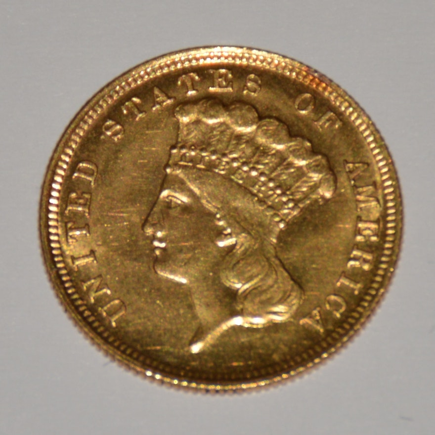 1854 US 3 Dollar Gold Coin 