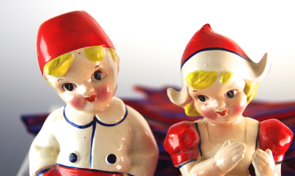 Decorative Group with Vintage Magazine and Figurines