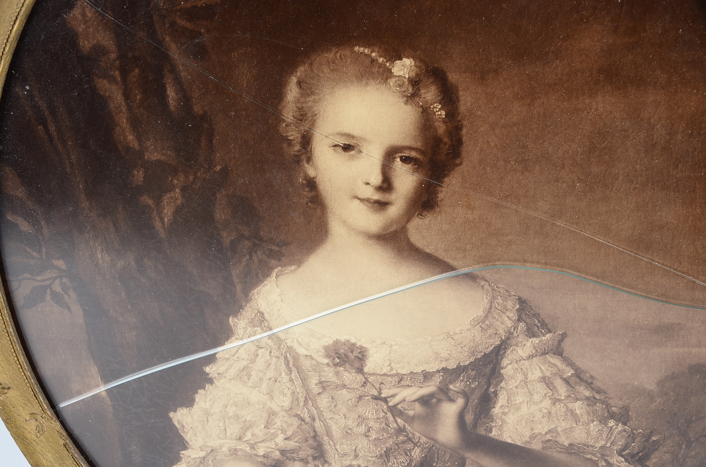 Two Vintage Prints in Oval Gesso Style Frames