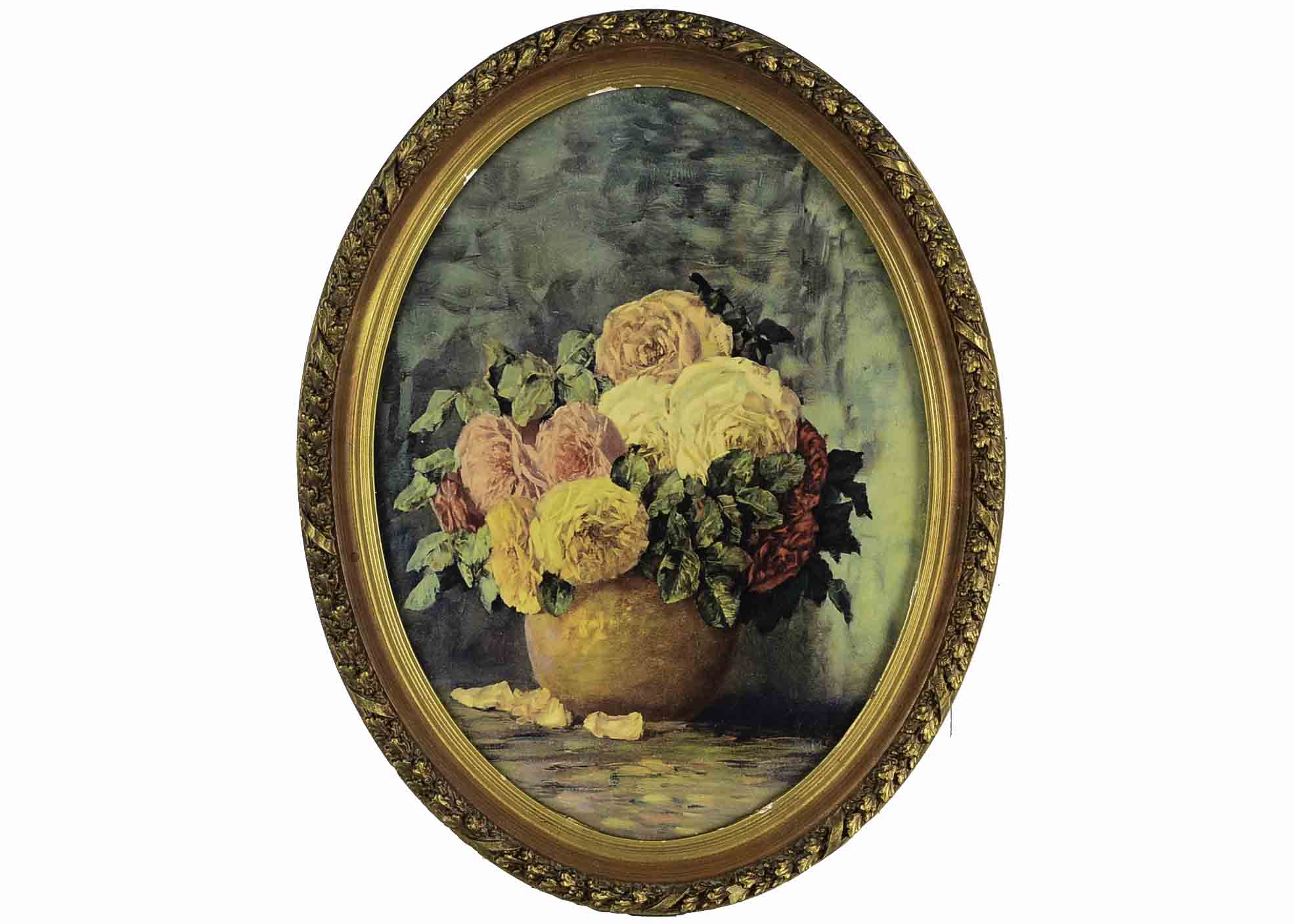 Two Vintage Prints in Oval Gesso Style Frames