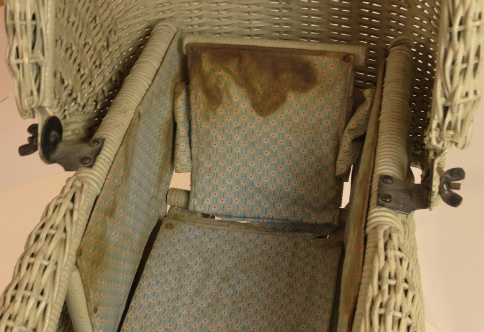 Circa 1920s Wicker Doll Buggy with Muted Sage Green Finish