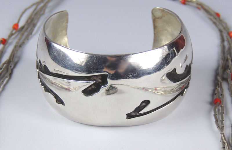 Silver Cuff Bracelet, Necklace, Ring and Earrings