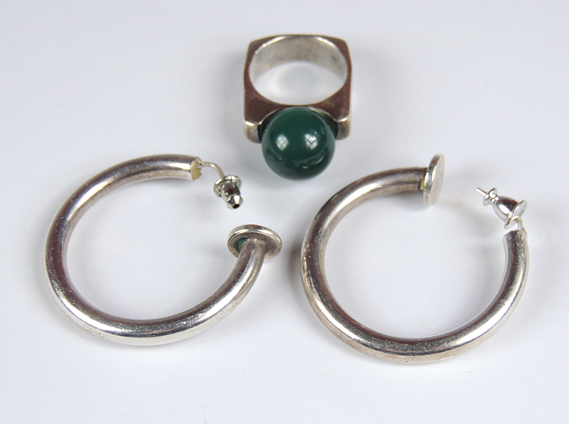 Silver Cuff Bracelet, Necklace, Ring and Earrings