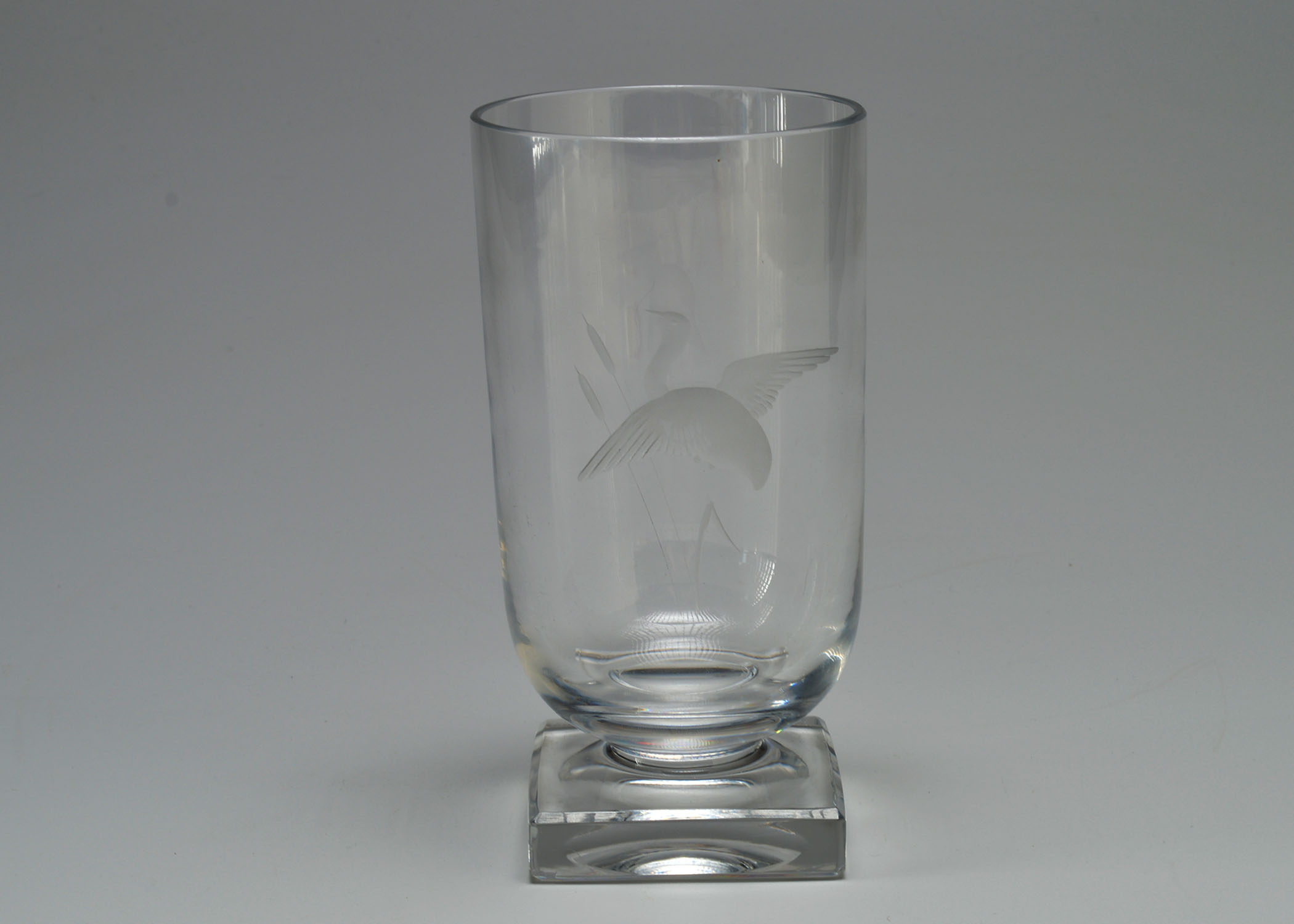 Signed Val St. Lambert Etched Crystal Vase