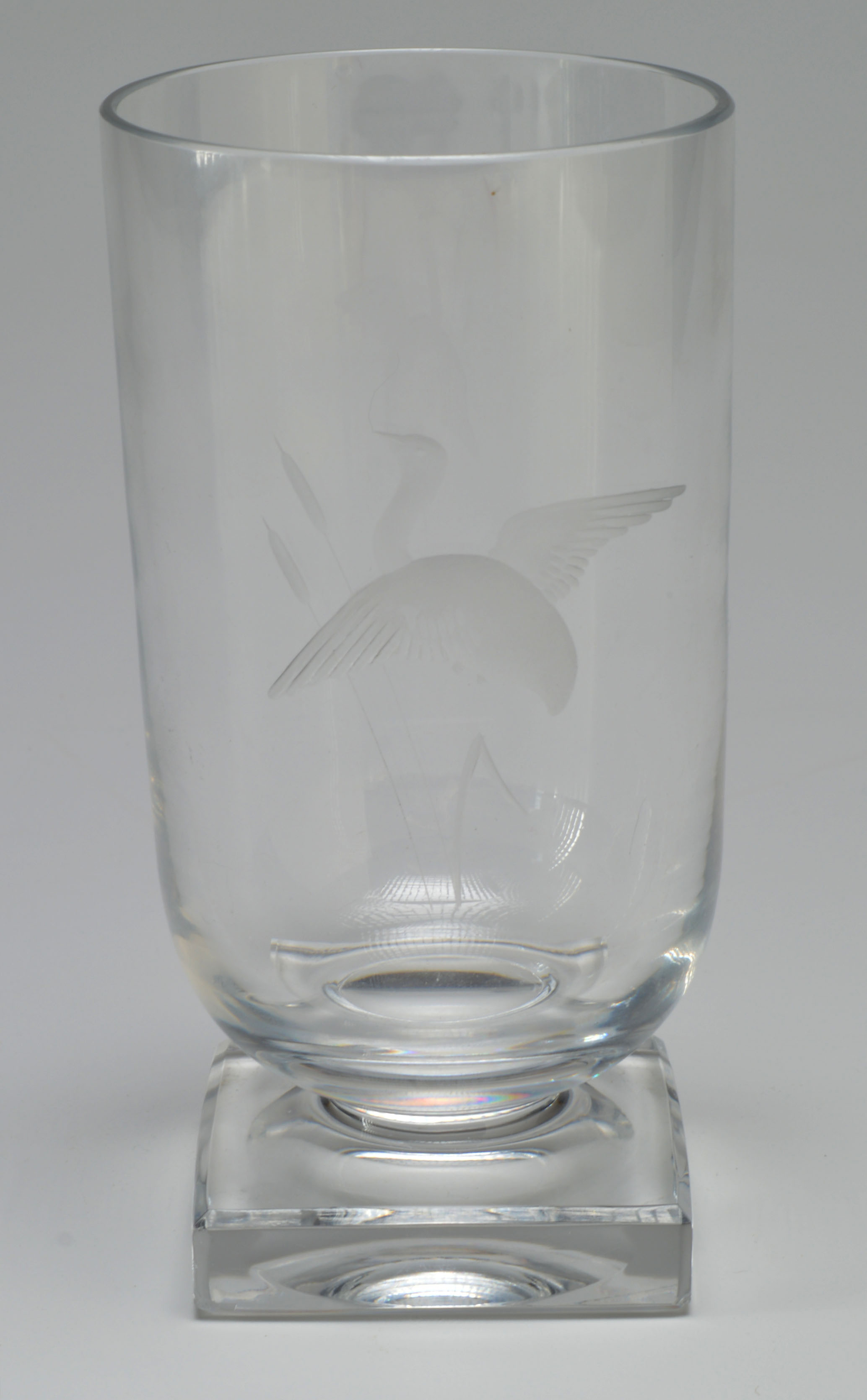 Signed Val St. Lambert Etched Crystal Vase